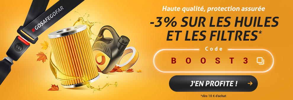 Promo 3% de réduction sur les huiles et les filtres